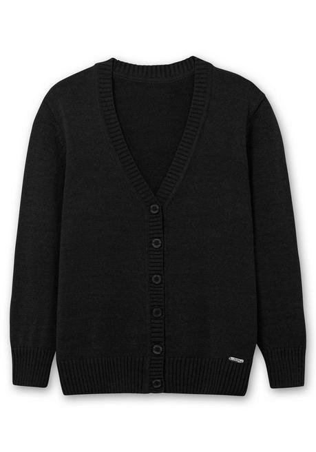 sheego Strickjacke mit V-Ausschnitt und Knöpfen, tailliert - schwarz sheego Rabatt