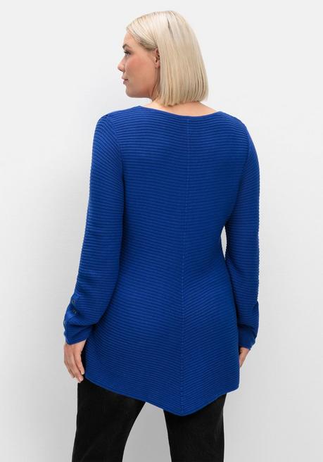 sheego Gerippter Pullover mit spitz zulaufendem Saum - royalblau sheego Günstig kaufen