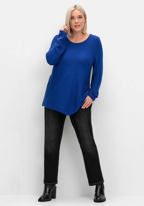 sheego Gerippter Pullover mit spitz zulaufendem Saum - royalblau sheego Günstig kaufen