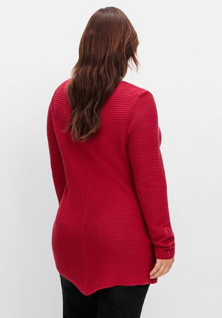 sheego Gerippter Pullover mit spitz zulaufendem Saum - rot sheego Versandkostenfrei
