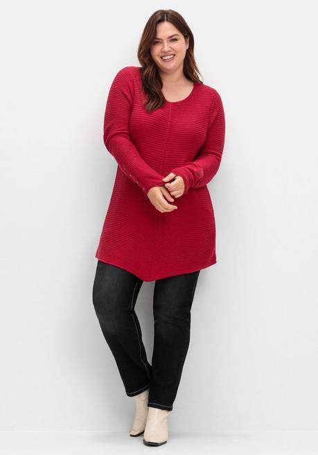 sheego Gerippter Pullover mit spitz zulaufendem Saum - rot sheego Versandkostenfrei