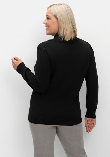 sheego Pullover mit weitem Wasserfall-Rollkragen - schwarz sheego Exklusivangebot