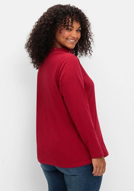 sheego Langarmshirt mit Stehkragen und Glitzerdetails - kirschrot sheego Saisonschlussverkauf