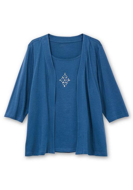 sheego Shirt in 2-in-Optik, mit 3/4-Ärmeln und Glitzerdetail - jeansblau sheego Black Friday