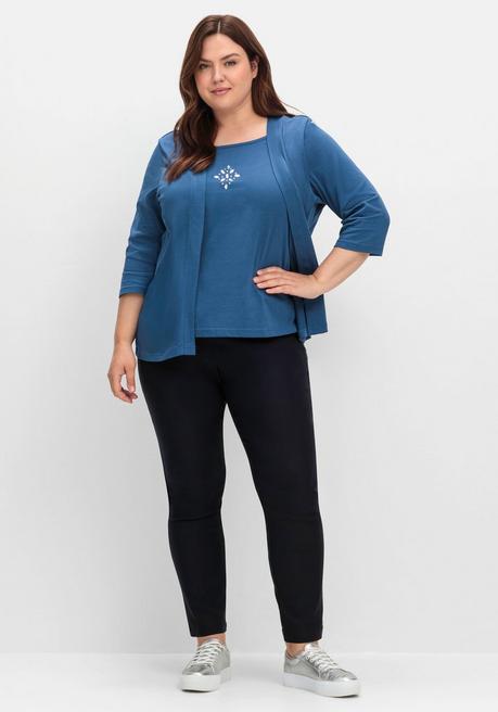 sheego Shirt in 2-in-Optik, mit 3/4-Ärmeln und Glitzerdetail - jeansblau sheego Black Friday