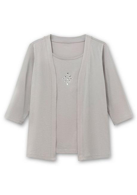 sheego Shirt in 2-in-Optik, mit 3/4-Ärmeln und Glitzerdetail - steingrau sheego Cyber Monday
