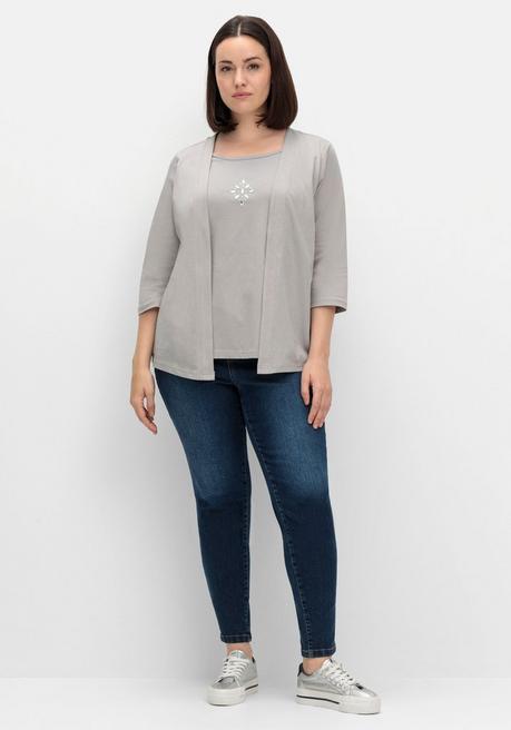 sheego Shirt in 2-in-Optik, mit 3/4-Ärmeln und Glitzerdetail - steingrau sheego Cyber Monday