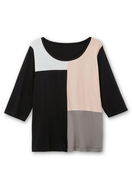sheego Shirt mit 3/4-Ärmeln und Grafikprint vorn - schwarz gemustert sheego Muttertagsangebot