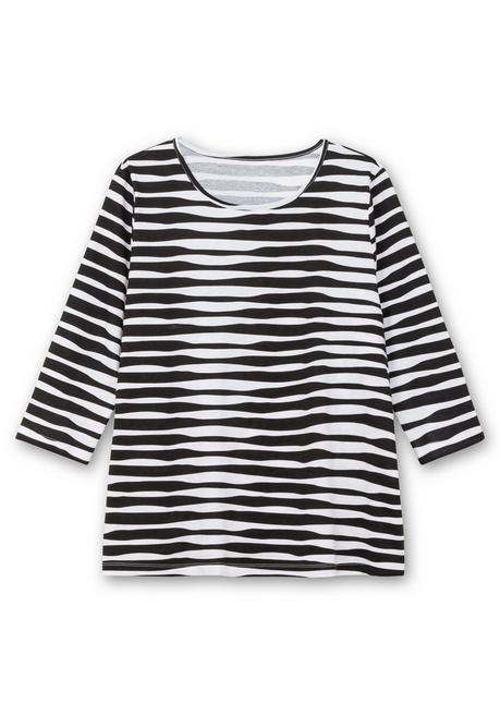 sheego Shirt mit welligen Streifen und 3/4-Ärmeln - schwarz gestreift sheego Vatertagsangebot