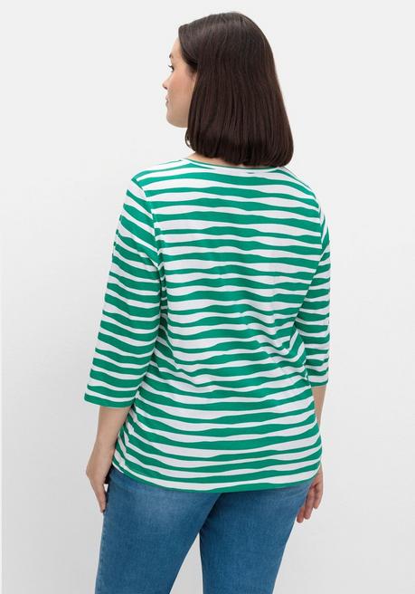 sheego Shirt mit welligen Streifen und 3/4-Ärmeln - blattgrün gestreift sheego Valentinstagsangebot