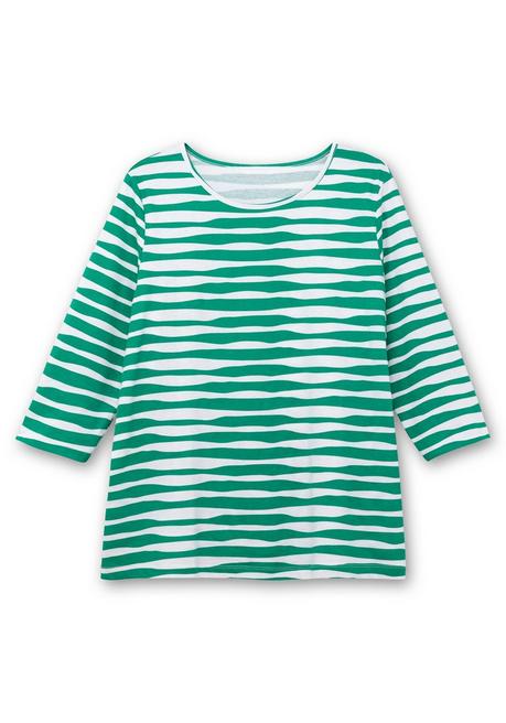 sheego Shirt mit welligen Streifen und 3/4-Ärmeln - blattgrün gestreift sheego Valentinstagsangebot