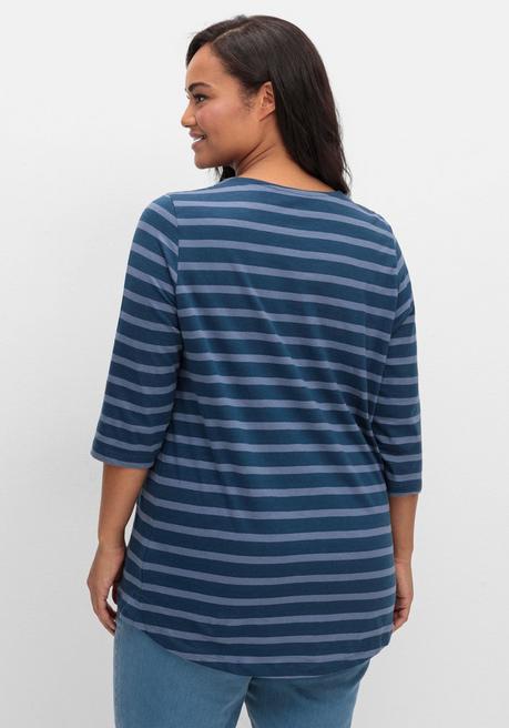 sheego Ringelshirt mit 3/4-Arm, hinten länger als vorn - blau gestreift sheego Jubiläumsangebot