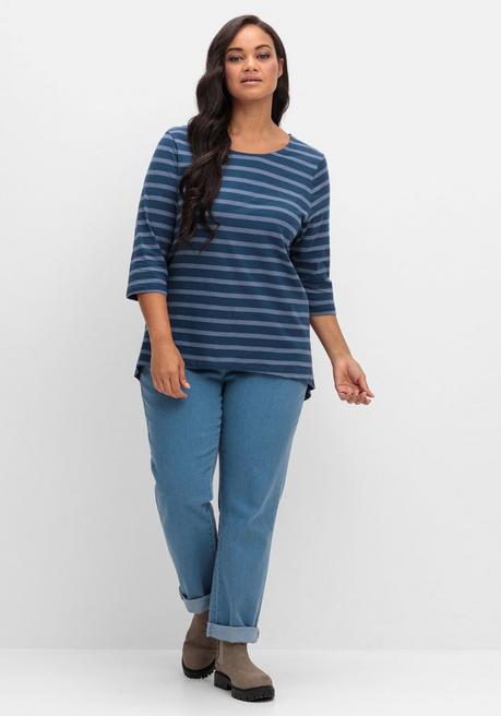 sheego Ringelshirt mit 3/4-Arm, hinten länger als vorn - blau gestreift sheego Jubiläumsangebot