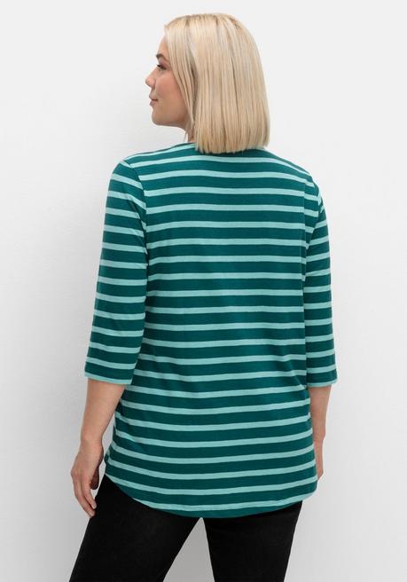 sheego Ringelshirt mit 3/4-Arm, hinten länger als vorn - tiefgrün gestreift sheego Lagerräumung