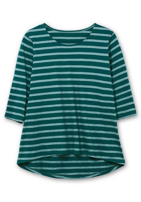 sheego Ringelshirt mit 3/4-Arm, hinten länger als vorn - tiefgrün gestreift sheego Lagerräumung