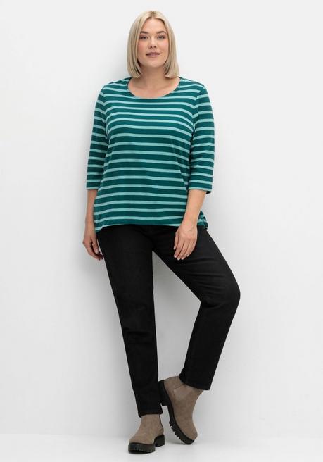 sheego Ringelshirt mit 3/4-Arm, hinten länger als vorn - tiefgrün gestreift sheego Lagerräumung