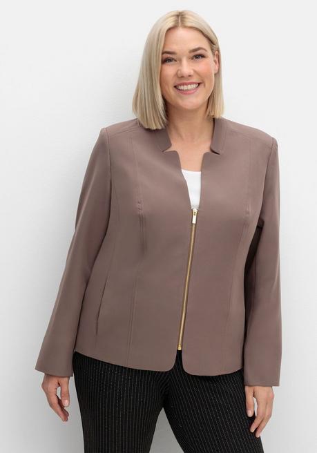 sheego Blazer mit Stehkragen und Kontrast-Zipper - dunkeltaupe sheego Exklusive Angebote