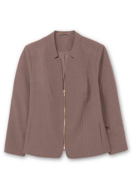 sheego Blazer mit Stehkragen und Kontrast-Zipper - dunkeltaupe sheego Exklusive Angebote