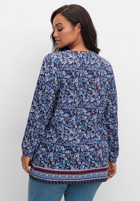 sheego Langarmshirt mit Alloverprint und Herz-Ausschnitt - marine gemustert sheego Große Rabatte