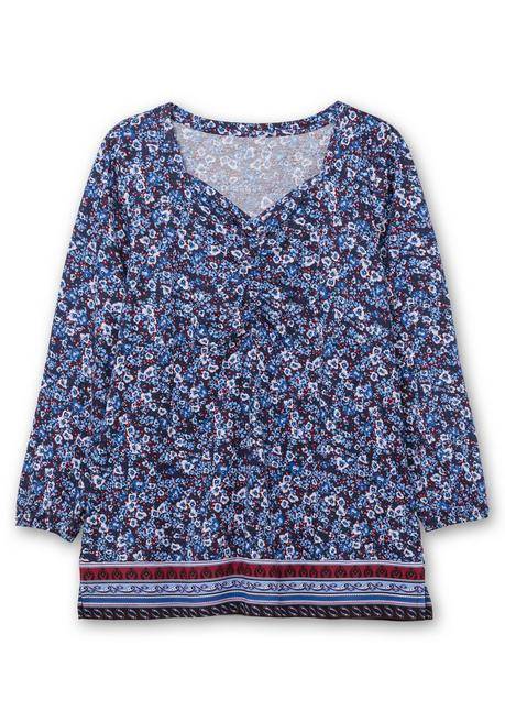 sheego Langarmshirt mit Alloverprint und Herz-Ausschnitt - marine gemustert sheego Große Rabatte
