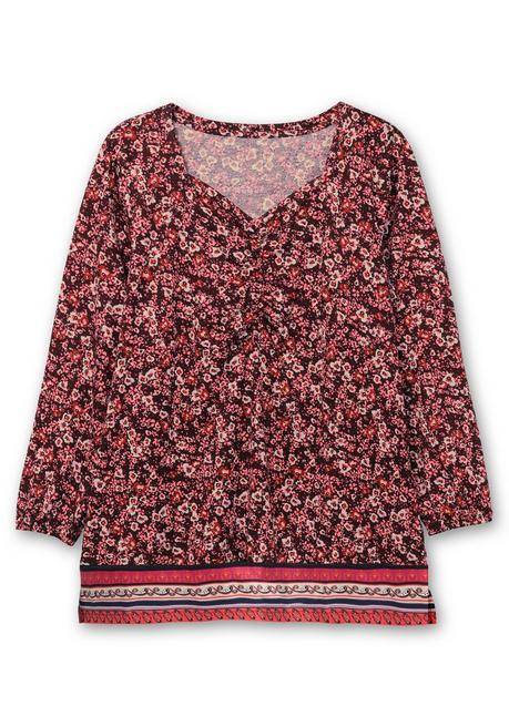 sheego Langarmshirt mit Alloverprint und Herz-Ausschnitt - weinrot gemustert sheego Neuheiten