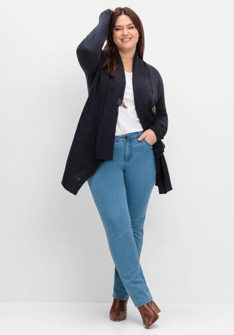 sheego by Joe Browns Longstrickjacke mit Schalkragen und Zipfelsaum - tiefblau sheego Saisonale Angebote