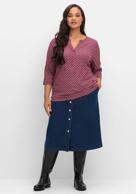 sheego Shirt mit 3/4-Ärmeln und Grafikprint - bordeaux bedruckt sheego Tägliche Deals