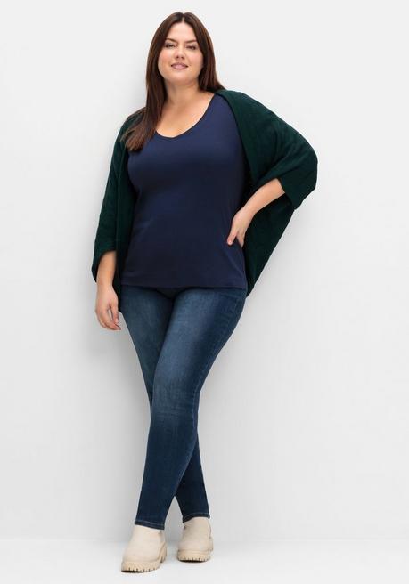 sheego Strickcape im tonigen Schachbrettmuster - tiefgrün sheego VIP-Rabatte