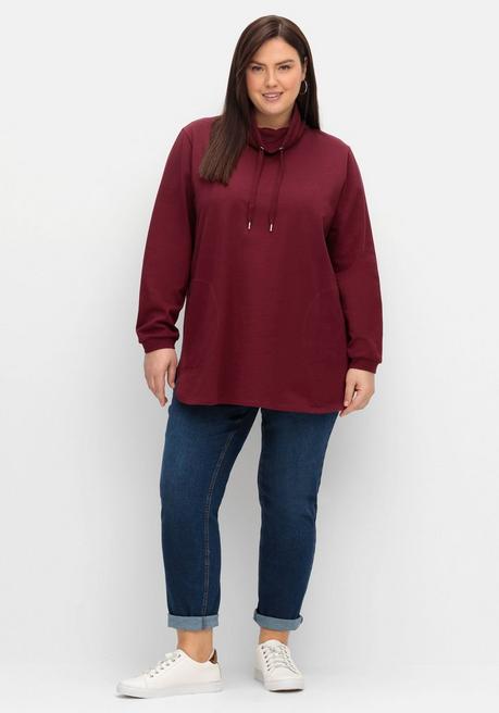 sheego Sweatshirt mit hohem Kragen und Tunnelzug - weinrot sheego Super Sparpreis