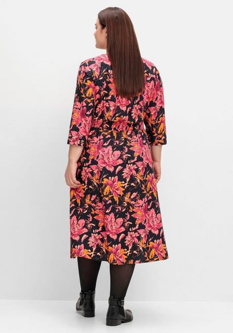 sheego Midikleid aus Crêpe, mit Blumendruck - schwarz gemustert sheego Wochenangebot