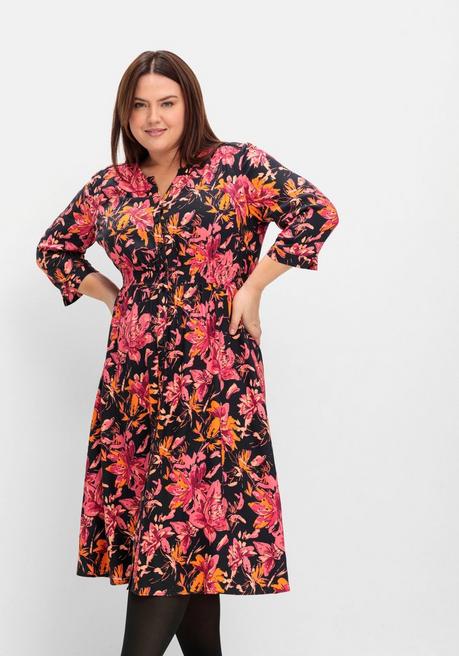 sheego Midikleid aus Crêpe, mit Blumendruck - schwarz gemustert sheego Wochenangebot