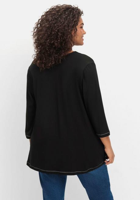 sheego 3/4-Arm-Shirt in leichter A-Linie, mit TENCEL™ Lyocell - schwarz sheego Neueste Stile