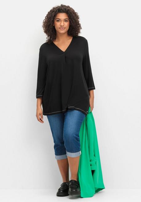 sheego 3/4-Arm-Shirt in leichter A-Linie, mit TENCEL™ Lyocell - schwarz sheego Neueste Stile