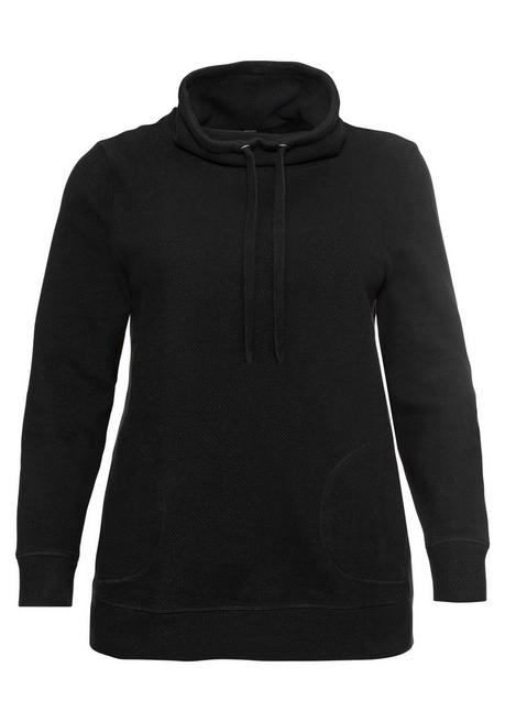 sheego Sweatshirt mit Stehkragen, in Waffelpiqué-Optik - schwarz sheego Letzte 2 Tage
