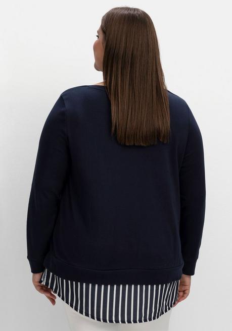 sheego 2-in-1-Langarmshirt mit Ansatz aus Blusenstoff - nachtblau sheego Letzter Tag