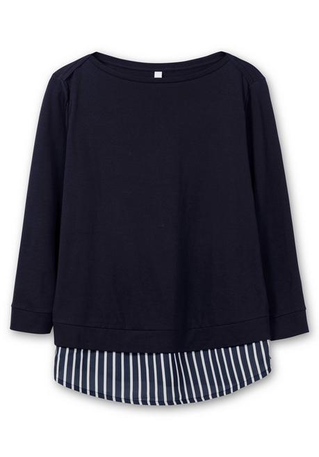 sheego 2-in-1-Langarmshirt mit Ansatz aus Blusenstoff - nachtblau sheego Letzter Tag