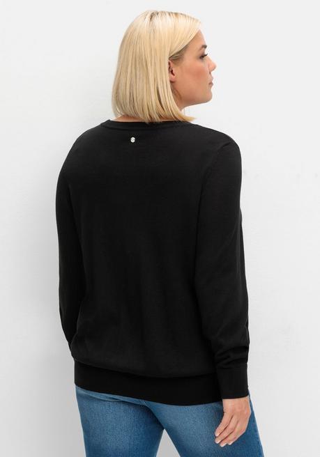 sheego Pullover aus leichtem Strick, mit Rundhalsausschnitt - schwarz sheego Bis zu 60% Rabatt