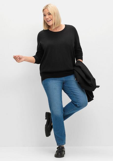 sheego Pullover aus leichtem Strick, mit Rundhalsausschnitt - schwarz sheego Bis zu 60% Rabatt