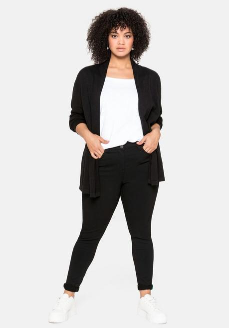 sheego Strickjacke mit schmalem Schalkragen, offene Form - schwarz sheego Nur noch ein Tag übrig