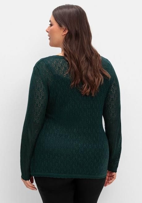 sheego Pullover aus Ajourstrick, in Wickeloptik - tiefgrün sheego Super Rabatt