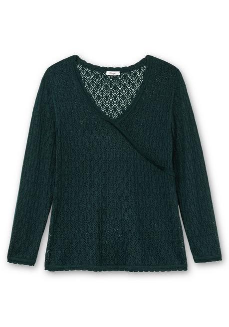sheego Pullover aus Ajourstrick, in Wickeloptik - tiefgrün sheego Super Rabatt