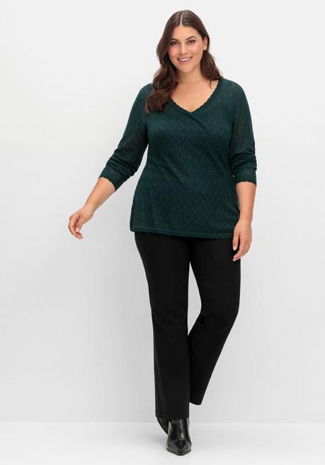 sheego Pullover aus Ajourstrick, in Wickeloptik - tiefgrün sheego Super Rabatt