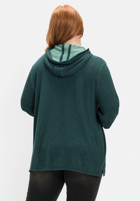 sheego Pullover mit zweifarbiger Kapuze - tiefgrün sheego 50% Rabatt mit kostenlosem Versand