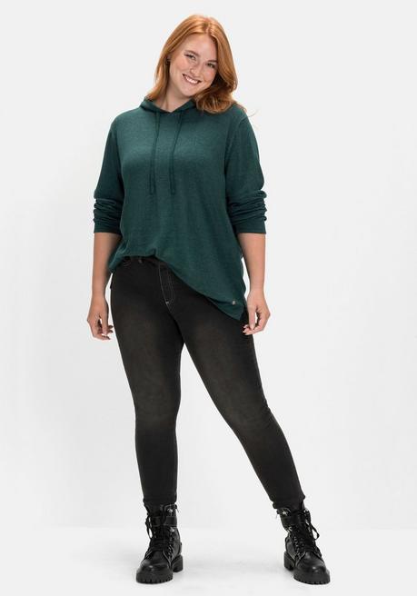 sheego Pullover mit zweifarbiger Kapuze - tiefgrün sheego 50% Rabatt mit kostenlosem Versand