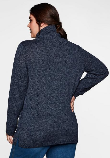 sheego Pullover mit weitem Kragen, in melierter Optik - nachtblau sheego Black Friday Preise