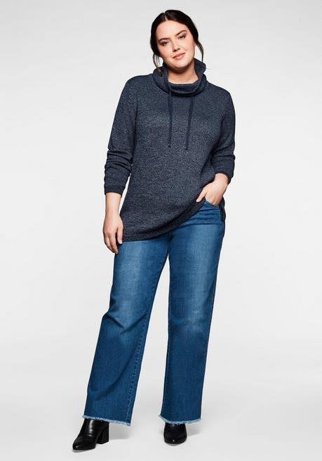 sheego Pullover mit weitem Kragen, in melierter Optik - nachtblau sheego Black Friday Preise