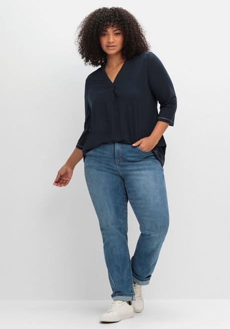 sheego 3/4-Arm-Shirt in leichter A-Linie, mit TENCEL™ Lyocell - tiefblau sheego Rabatte dieses Monats