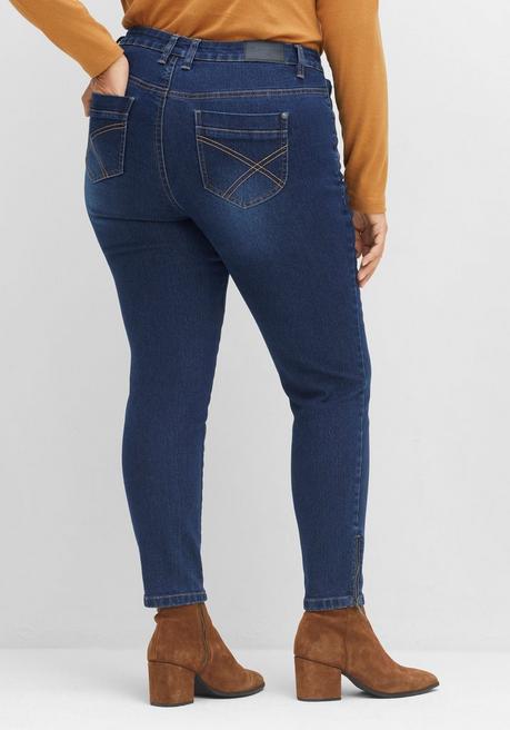 sheego Schmale Jeans mit Zippern am Saumabschluss - dark blue Denim sheego Online