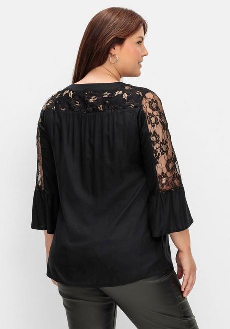 sheego by Joe Browns Elegante Tunika mit floralen Spitzeneinsätzen - schwarz sheego Auslauf