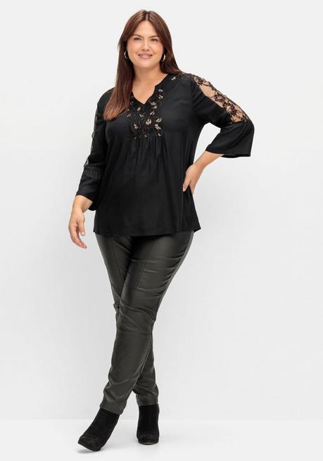 sheego by Joe Browns Elegante Tunika mit floralen Spitzeneinsätzen - schwarz sheego Auslauf